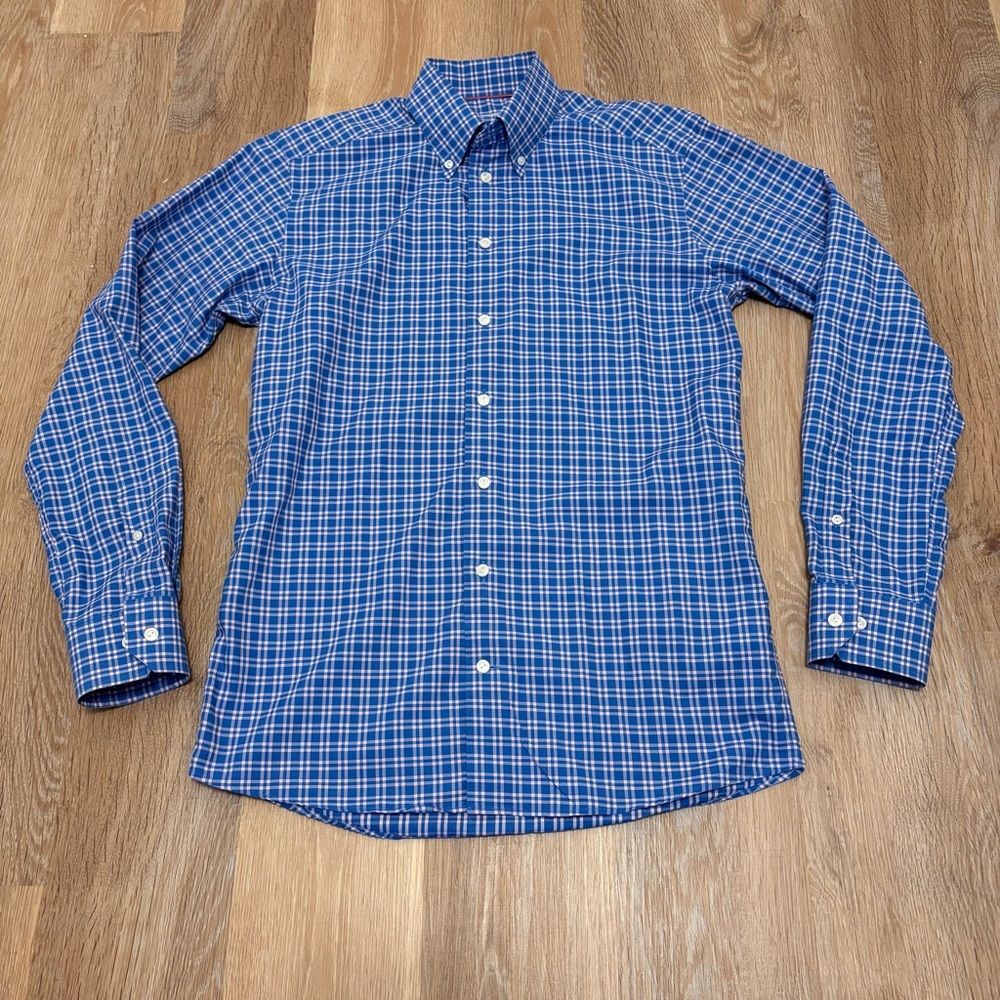 Eton Classic Button Blue Plaid Dress Shirt 39 15.5